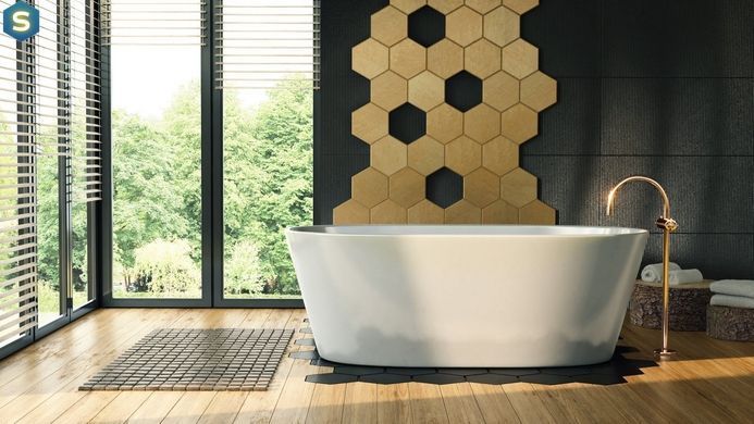 Ванна акриловая отдельностоящая Corsan Salina 170x72 + слив-перелив gold E026XLGL, Золотой