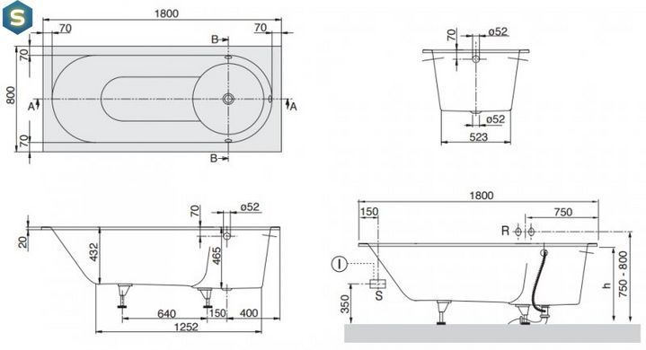 Ванна кварилова Villeroy&Boch Libra 180x80 uBQ180LIB2V-01