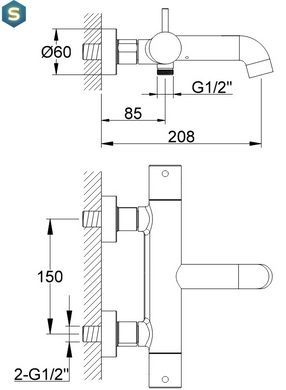 Термостат для ванны Kohlman Axel graphite настенный KPL-QW710AG, Графит