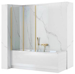 Шторка для ванны Rea Agat-3 120 brushed gold складная REA-W2501, Универсальная, прозрачный, золотой