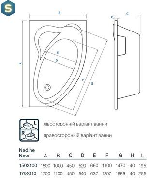 Ванна акрилова Koller Pool Nadine New 150x100 R NADINENEW150X100R, Білий