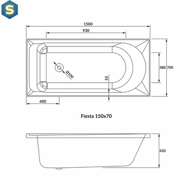 Ванна акриловая Volle Fiesta Neo 150x70 1234.001570, Белый