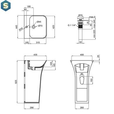 Умывальник напольный Qtap Crow 450x435x835 мм White + донный клапан PU02O, Белый