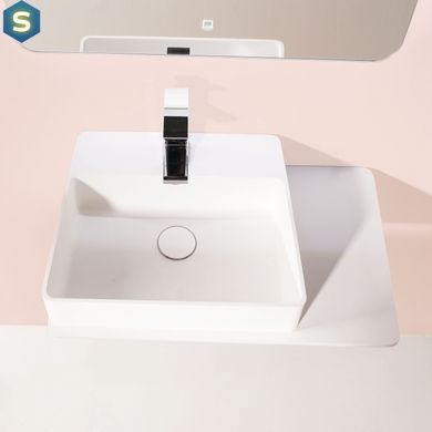 Умивальник підвісний Volle Solid Surface з поличкою з каменю 58x37x12,5 см білий/soft touch 13-40-415, Білий