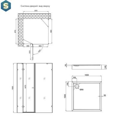 Набор: Qtap душевая кабина Capricorn CRM1011SC6 Clear 2020x1000x1000 мм + поддон Tern 301112 100x100x12 см с сифоном, Хром, Универсальная, прозрачный