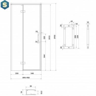 Душові двері Cersanit Larga 90x195 L розпашні профіль чорний S932-128, Ліва, чорний