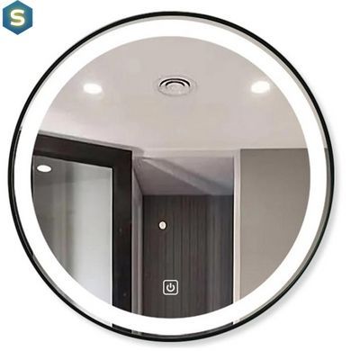 Дзеркало Dusel Led DE-M2071D Black кругле 100x100 см сенсорне включення + підігрів, Чорний/золото