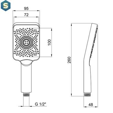 Ручний душ Qtap Rucni 145x90 мм прямокутний QTRUCA145S1GRP Graphite, Графит