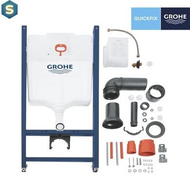 Комплект 4 в 1: Инсталляция GROHE Rapid SL 3 в 1 3884966Q + Унитаз безободочный Kroner Oker WHI533536 RIMLESS с сиденьем Slim Duroplast / Soft-close / Quick relase KO533536WHIR (388496