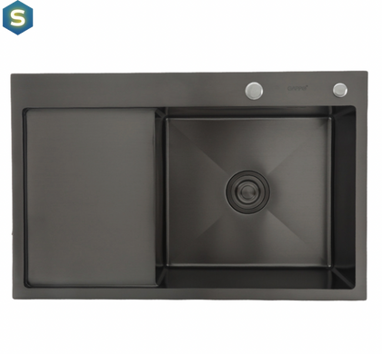 Кухонная мойка Gappo накладная 780x500 мм, поверхность PVD, левая GS7850-6L, Черный матовый