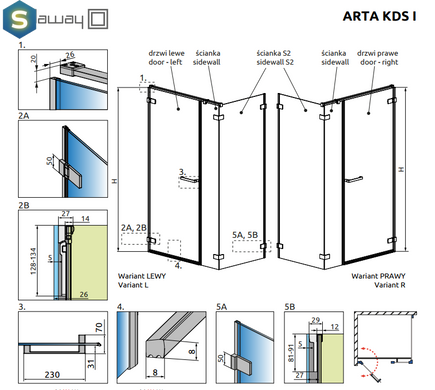 Душова кабіна Radaway Arta KDS I 90Lх80 386520-03-01L+386100-03-01L + 386110-03-01