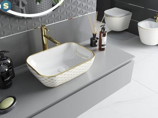 Умивальник Mexen Rita white diamond gold накладний MEX-21084509, Золотий