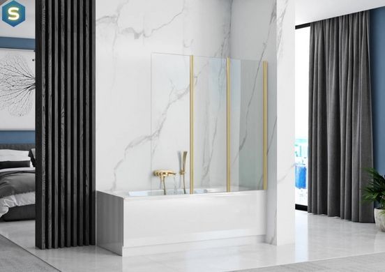 Шторка для ванны Rea Agat-3 120 brushed gold складная REA-W2501, Универсальная, прозрачный, золотой