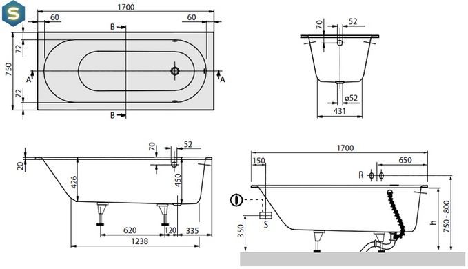 Ванна кварилова Villeroy & Boch Oberon 170x75 UBQ170OBE2V-01
