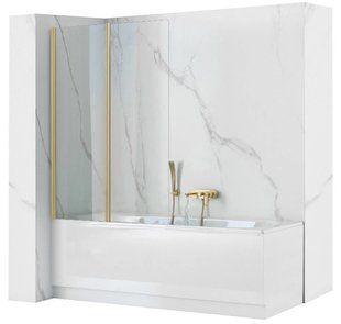 Шторка для ванны Rea Agat-2 80 brushed gold складная REA-W2500, Универсальная, прозрачный, золотой