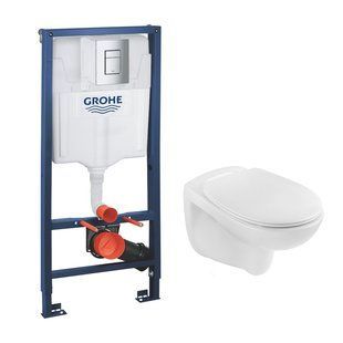 Комплект 4 в 1: Инсталляция Grohe Rapid SL 3 в 1 38772001 + Унитаз безободочный Kroner Oker WHI533536 RIMLESS с сиденьем Slim Duroplast / Soft-close / Quick relase KO533536WHIR (3877300