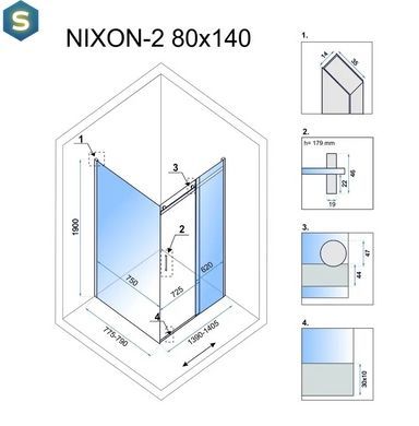 Душевая кабина Rea Nixon 80x140 P chrome REA-K5010 + REA-K5007, Хром, Правая, прозрачный, хром