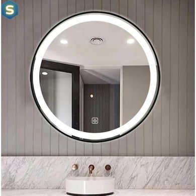 Зеркало Dusel Led DE-M2071D Black кругле 80x80 см сенсорне включення + підігрів+годинник/темп, Чорний/золото