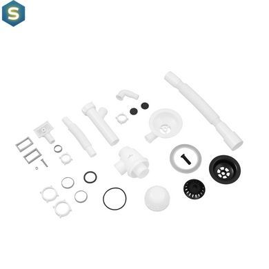 Сифон для кухонної мийки Kroner KRP KS02-1BLK 3 1/2"х40/50 мм з відводом для пральної машини, з квадратним переливом CV034315, Чорний/золото