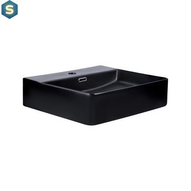 Умивальник Qtap Nando LT підвісний прямокутний 500х420х120 мм Black matt + донний клапан PU03O, Черный матовый