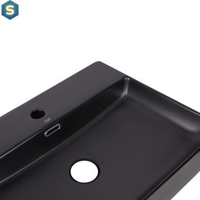 Умивальник Qtap Nando LT підвісний прямокутний 500х420х120 мм Black matt + донний клапан PU03O, Черный матовый