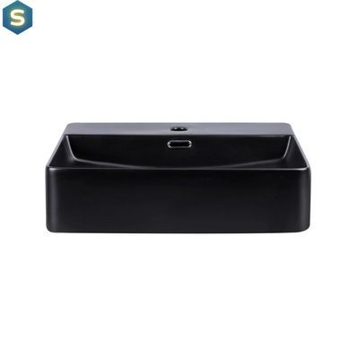 Умивальник Qtap Nando LT підвісний прямокутний 500х420х120 мм Black matt + донний клапан PU03O, Черный матовый
