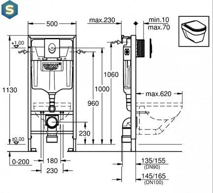 Комплект інсталяція Grohe Rapid SL 38772001+ унітаз підвісний Roca Meridian A34H240000 з кришкою Soft Close