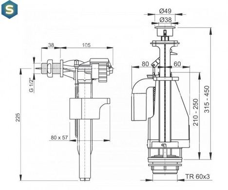 Випускний комплект з подвійною кнопкою, 1/2 "Alcaplast SA08 1/2" CHROM