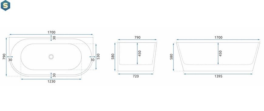 Ванна акриловая пристенная Rea Veneta 170x80 white REA-W0254, Белый