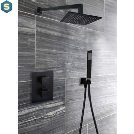 Верхний душ Paffoni Syncro King Quadro 300x300xh8 мм с держателем 400 мм black matt ZSOF078NO + ZSOF063NO, Черный матовый