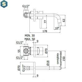 Смеситель для раковины настенный Paffoni Light излив 178 мм steel LIG006ST70, Нержавеющая сталь