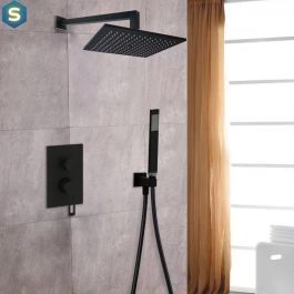 Верхний душ Paffoni Syncro King Quadro 300x300xh8 мм с держателем 400 мм black matt ZSOF078NO + ZSOF063NO, Черный матовый