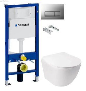 Інсталяція Geberit Duofix 458.103.00.1 з клавішею Delta50 хром матовий + Унітаз підвісний Q-Tap Jay Rimless QT07335176W з сидінням Soft Close