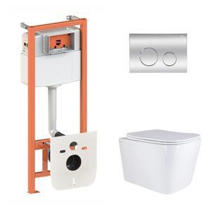 Подвесной унитаз Qtap Tern + инсталляция Qtap Nest 4 в 1 (круглая клавиша Chrome), Белый