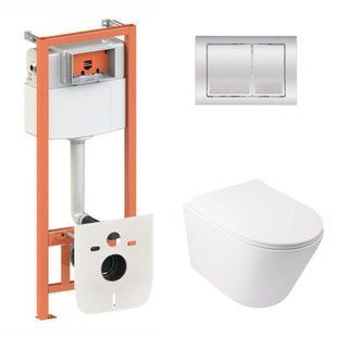 Набор: Qtap Swan Ultra Quiet унитаз подвесной QT16335179W + Nest комплект инсталляции 4в1 (квадратная клавиша Chrome) QT0133M425 + M06028CRM