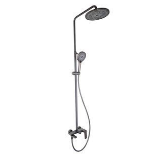 Душова система універсальна Qtap Slavonice на три споживача (з виливом) QTSLA111GMB45910 Gunmetal Black PVD, Шліфований чорний хром