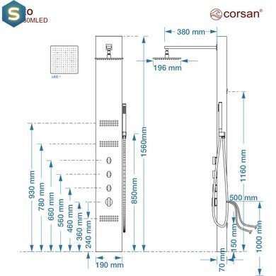 Душевая панель Corsan Neo inox LED S060MSLLED, Нержавеющая сталь