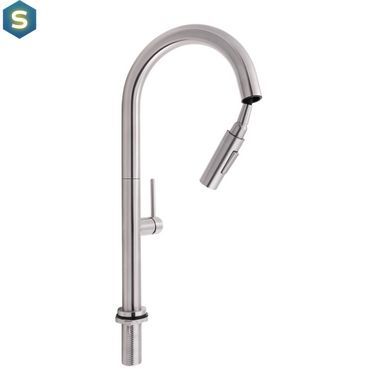 Смеситель для кухни Qtap Lenicka с выдвижным изливом QTLEN9138103UN Brushed Nickel PVD, Зеленый матовый