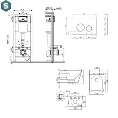 Подвесной унитаз Qtap Tern + инсталляция Qtap Nest 4 в 1 (круглая клавиша Chrome), Белый