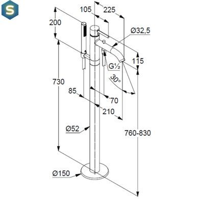 Підлоговий змішувач для ванни Kludi Bozz золотий 38590N076