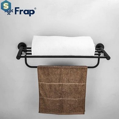Полиця з рушникотримачем чорний/нержавіюча сталь Frap F30224 1/10, Черный матовый