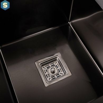 Кухонная мойка Platinum Handmade PVD HDB черная 780x480x230 на две чаши (квадратный сифон, 3.0/1.0), Черный/золото
