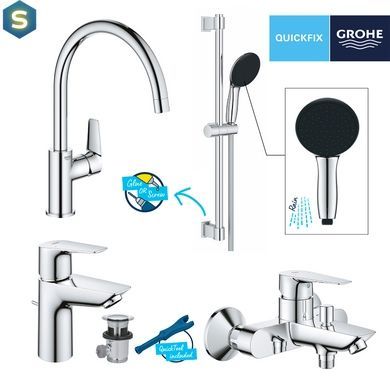 Комплект смесителей для ванной комнаты и кухни Grohe QuickFix Start Edge UA202501SK, Хром