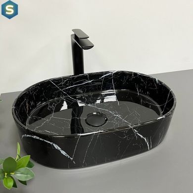 Умивальник (раковина) VBI VERONA 50 BLACK MARMO GLOSSY накладний, Чорний/золото