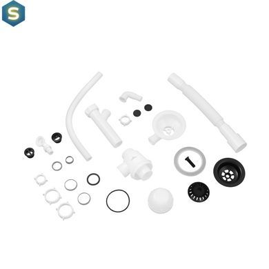 Сифон для кухонної мийки Kroner KRP KS02R-1BLK 3 1/2"х40/50 мм з відводом для пральної машини, з круглим переливом CV034317, Чорний/золото