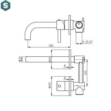 Змішувач для раковини VBI Milano Long brushed gold прихованого монтажу VBI-050103BG, Золотий