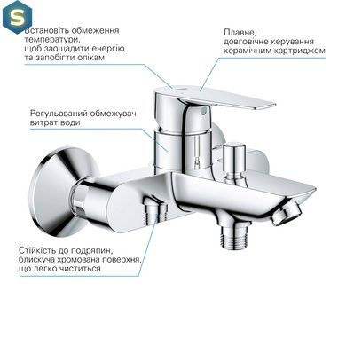 Комплект смесителей для ванной комнаты и кухни Grohe QuickFix Start Edge UA202501SK, Хром