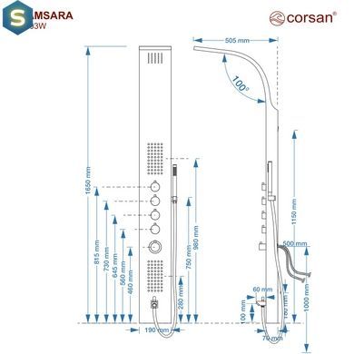 Душова панель Corsan Samsara graphite gunmetal з виливом S003MGMW, Графит