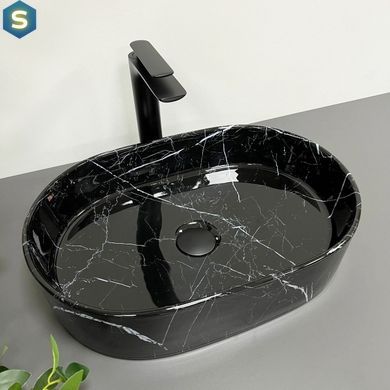 Умивальник (раковина) VBI VERONA 50 BLACK MARMO GLOSSY накладний, Чорний/золото