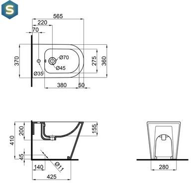 Биде напольное Qtap Stork QT15443378W, Белый